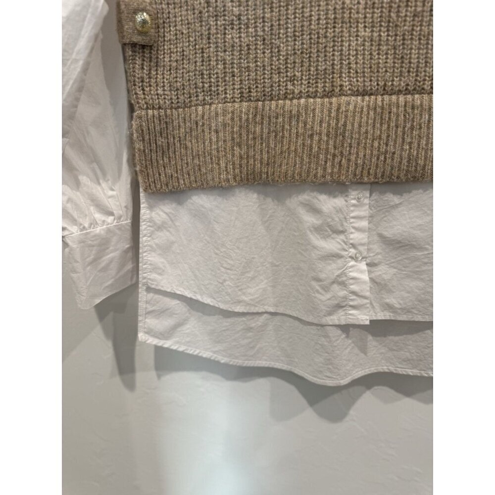 River Island Mock-neck Sweater Layered Long Sleeve Tan And White Size 10 - Picture 7 of 12